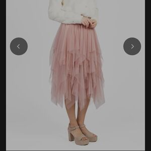 Pink Layered Tulle Midi Skirt